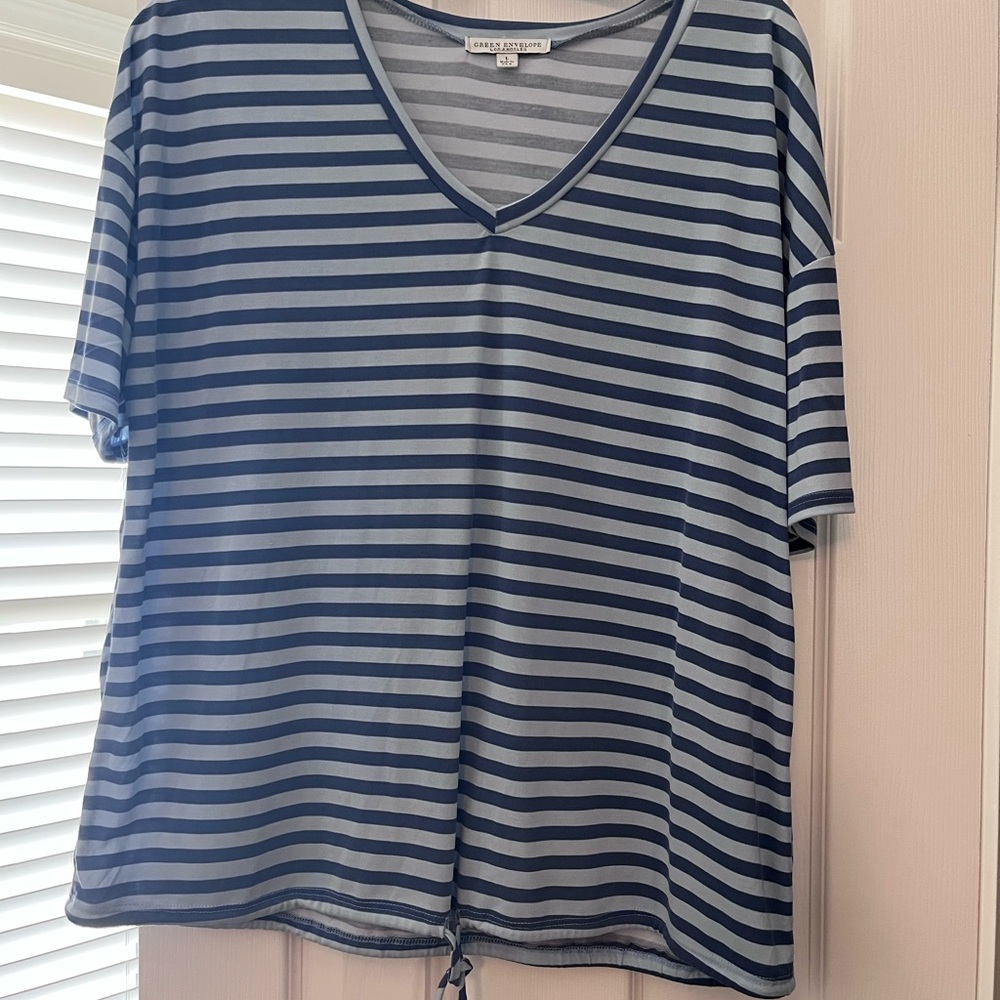 Green Envelope Light Blue and Navy Striped Tee